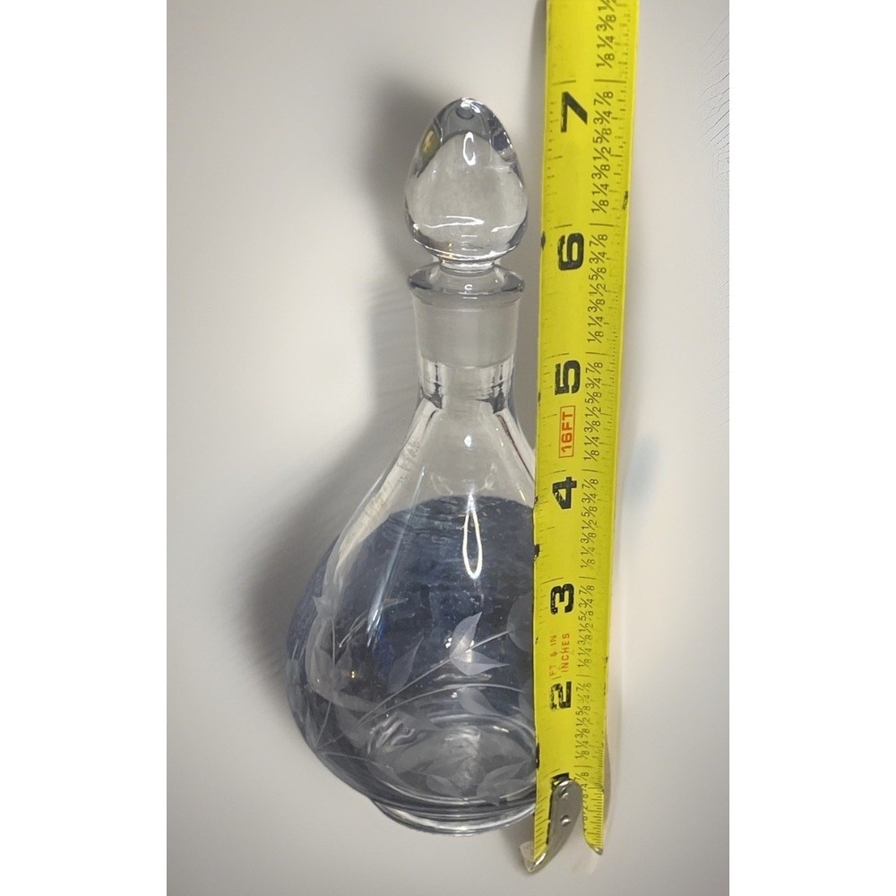 Vintage Etched Grape Pattern Glass Decanter with Stopper Glows!
